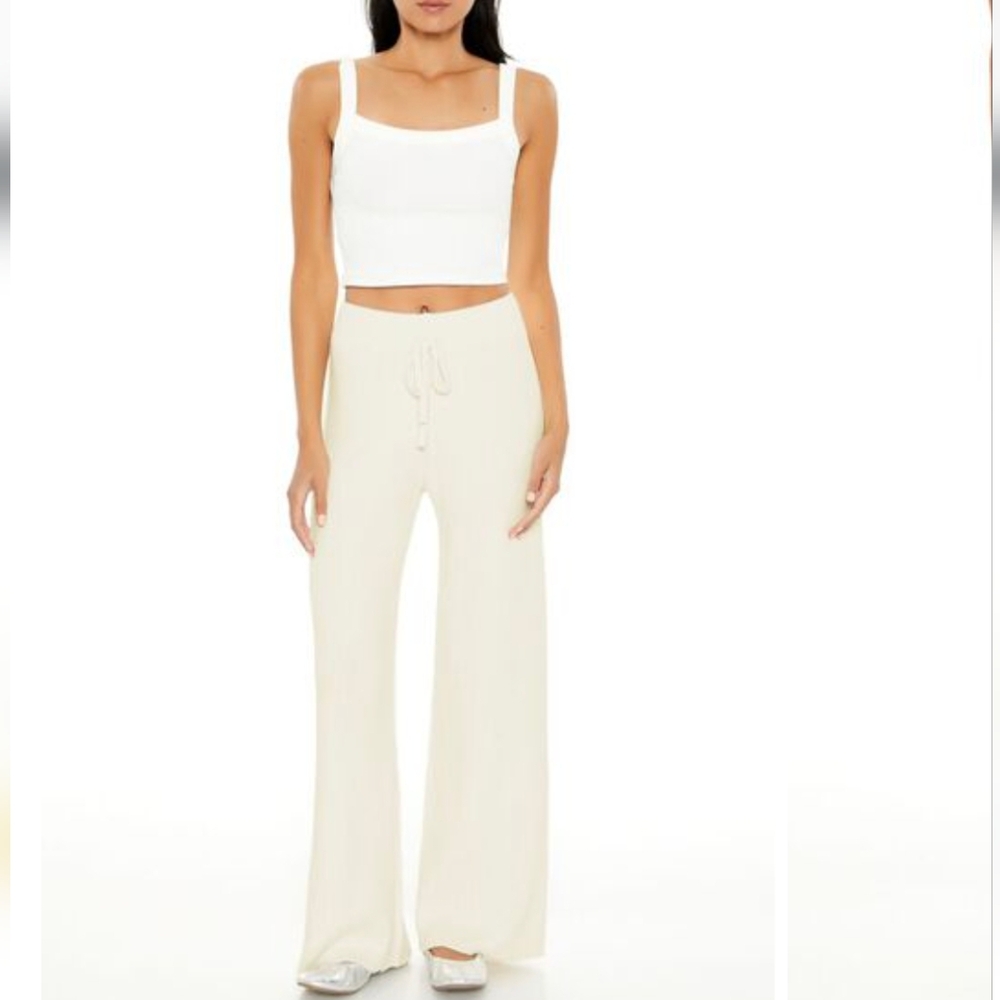 Women's White/Cream Wide-Leg Fuzzy Lounge Pants Cabincore Cozy Travel Size XL